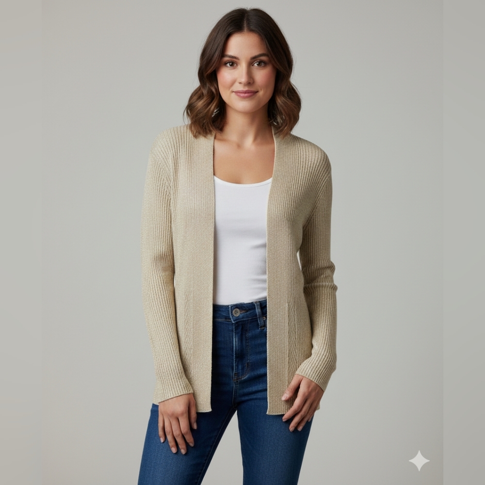 Liz Claiborne Women's Tan Open Front Long Sleeve Cardigan Sweater Size XL